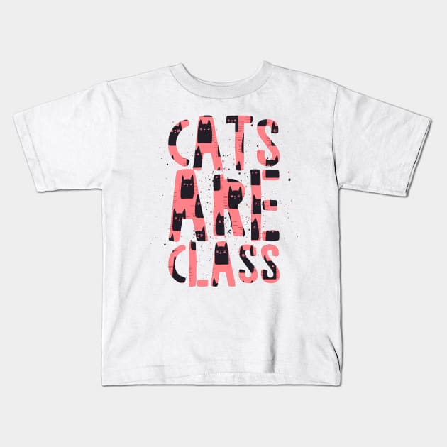 Modern cat art, cool typographic cats are class Kids T-Shirt by DustedDesigns